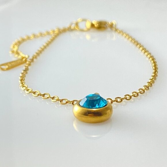 Birthstone Drop Cable Chain Link Bracelet Stainless Steel - Picture 3 of 8